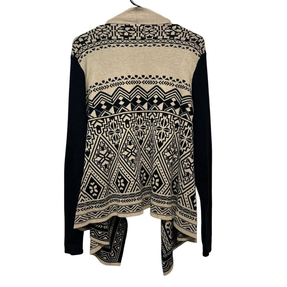 Lucky Brand Women Black / Beige Waterfall Wrap Open Cardigan Sweater Size Large - Picture 5 of 13